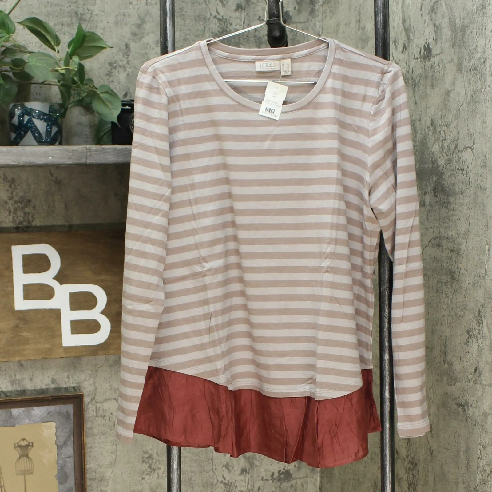 LOGO by Lori Goldstein Women's Cotton Slub Top with Ruffle Hem