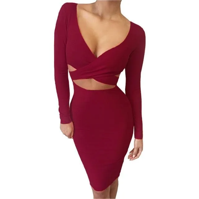 Long Sleeve Elastic Cotton Party Dress
