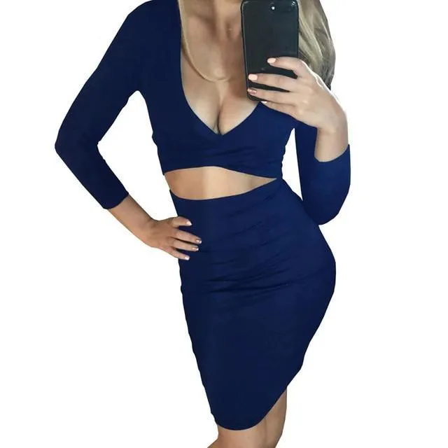 Long Sleeve Elastic Cotton Party Dress