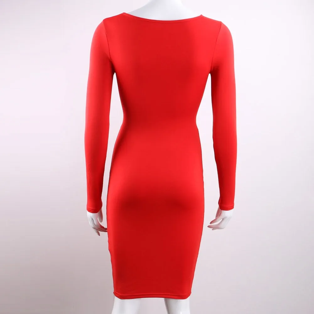 Long Sleeve Elastic Cotton Party Dress