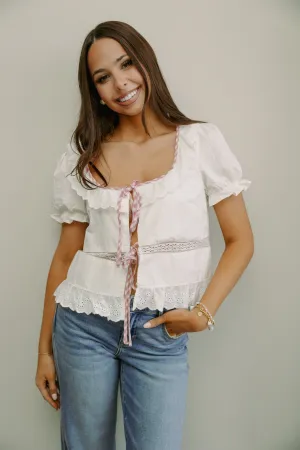 Lucia Ruffle Front Tie Top White