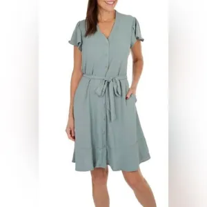 Lucky Brand Women’s Flutter sleeve V Neck Button Front Mini Shirt Dress Sz:Large