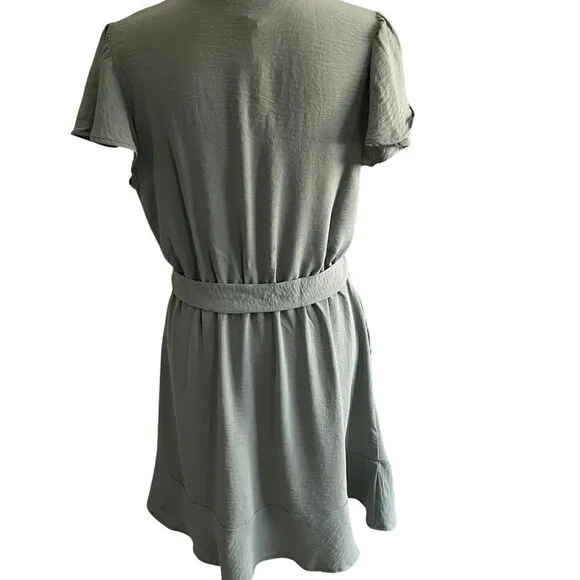 Lucky Brand Women’s Flutter sleeve V Neck Button Front Mini Shirt Dress Sz:Large