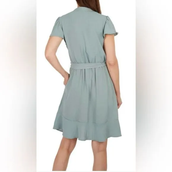 Lucky Brand Women’s Flutter sleeve V Neck Button Front Mini Shirt Dress Sz:Large