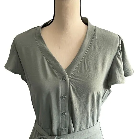 Lucky Brand Women’s Flutter sleeve V Neck Button Front Mini Shirt Dress Sz:Large