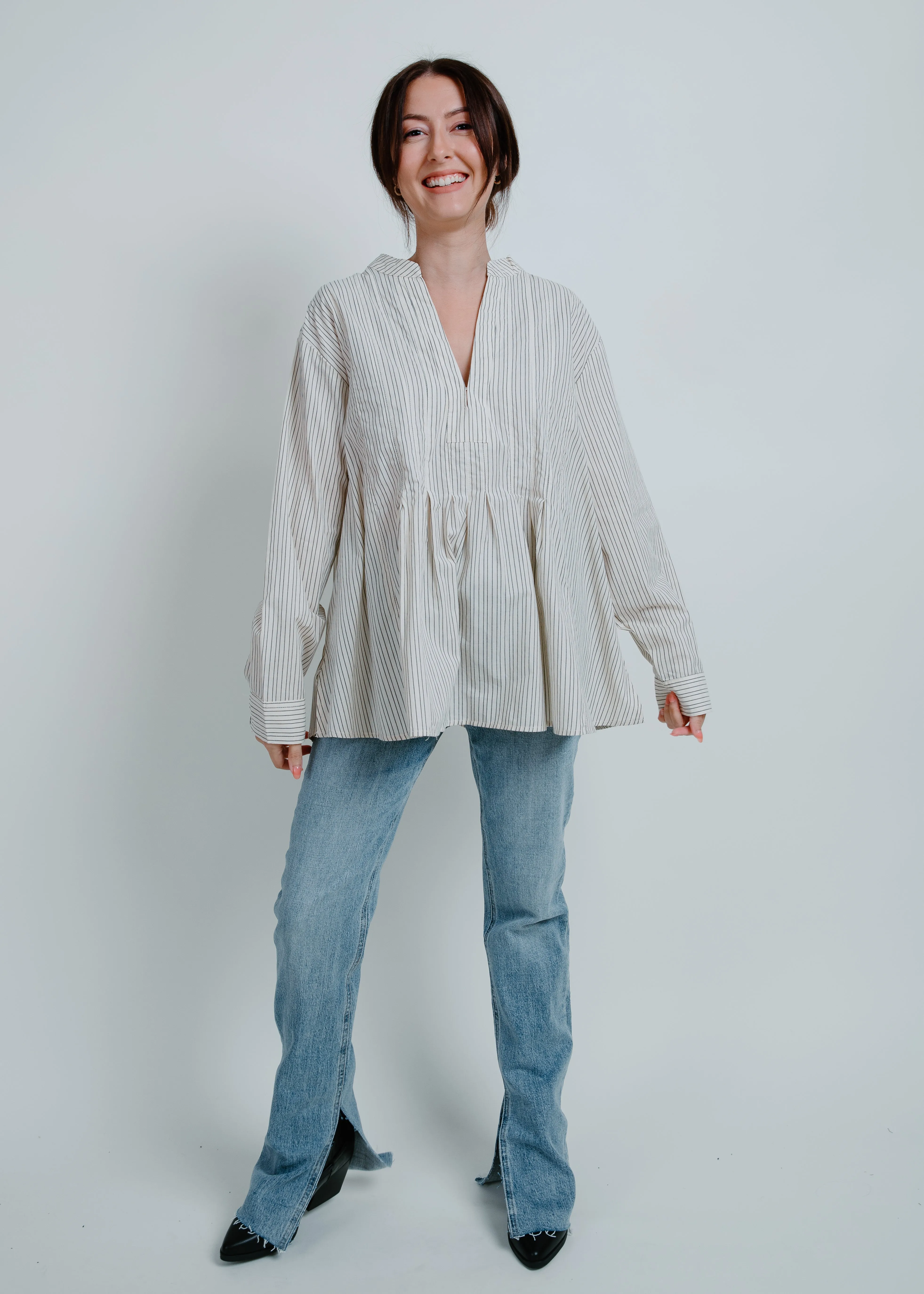 Lucky Pleated V-Neck Top