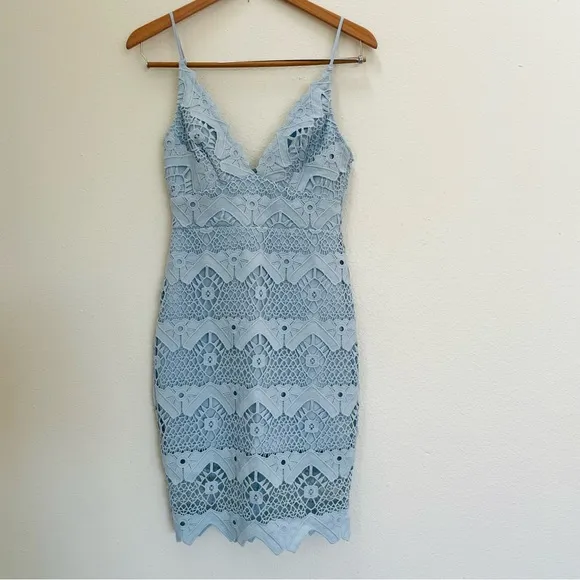 LULUs Sway Away Light Blue Crochet Lace Dress Size XS