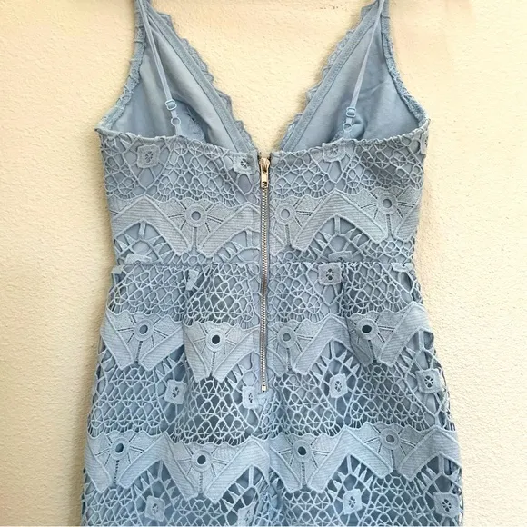 LULUs Sway Away Light Blue Crochet Lace Dress Size XS