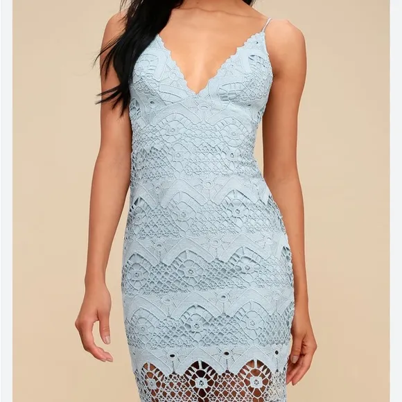 LULUs Sway Away Light Blue Crochet Lace Dress Size XS