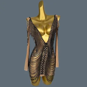 Luxury Mesh Gold Crystal Prom Dress