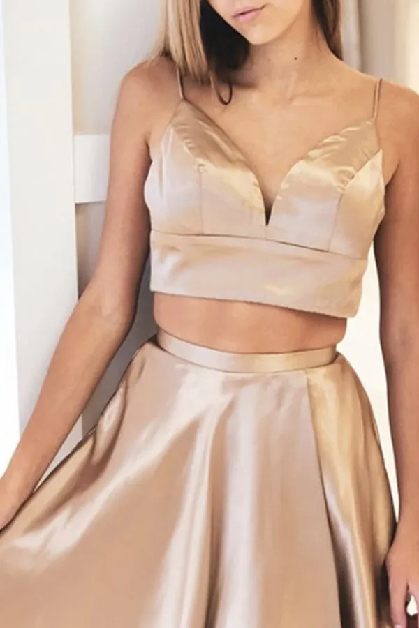 MACloth Straps V neck Two Piece Mini Prom Homecoming Dress Red Cocktail Dress