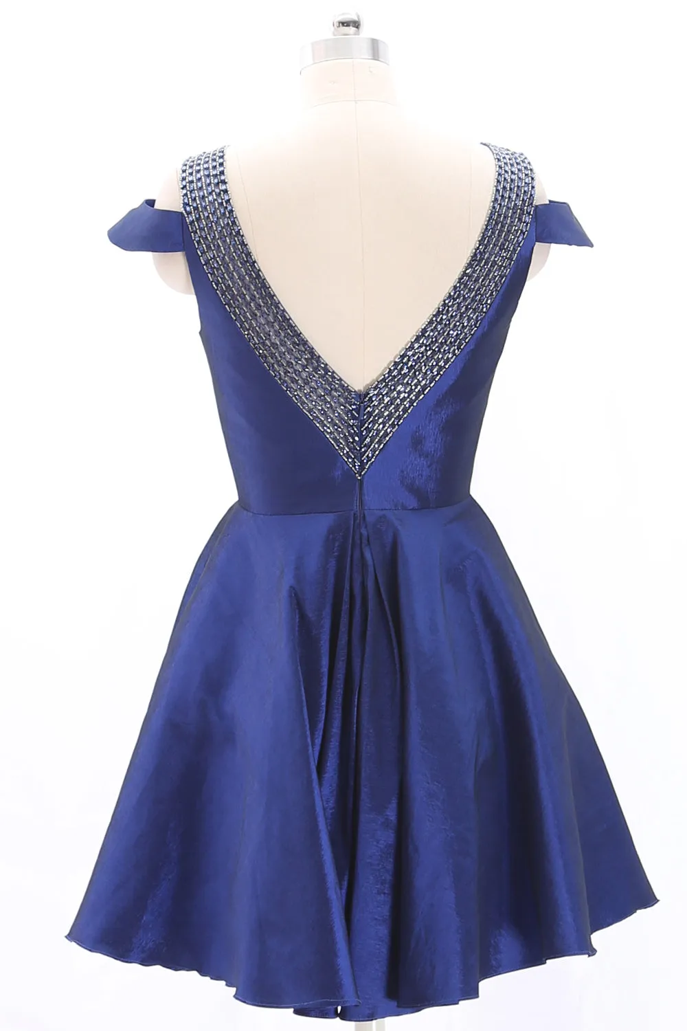MACloth V Neck Beaded Short Royal Blue Mini Prom Homecoming Dress Cocktail Dress