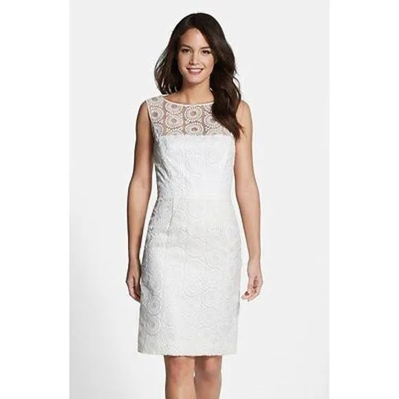 Maggy London Embroidered Illusion Yoke Sheath Dress‎