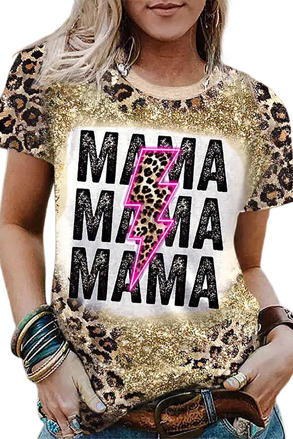 MAMA Lightning Graphic Leopard Dyed T Shirt