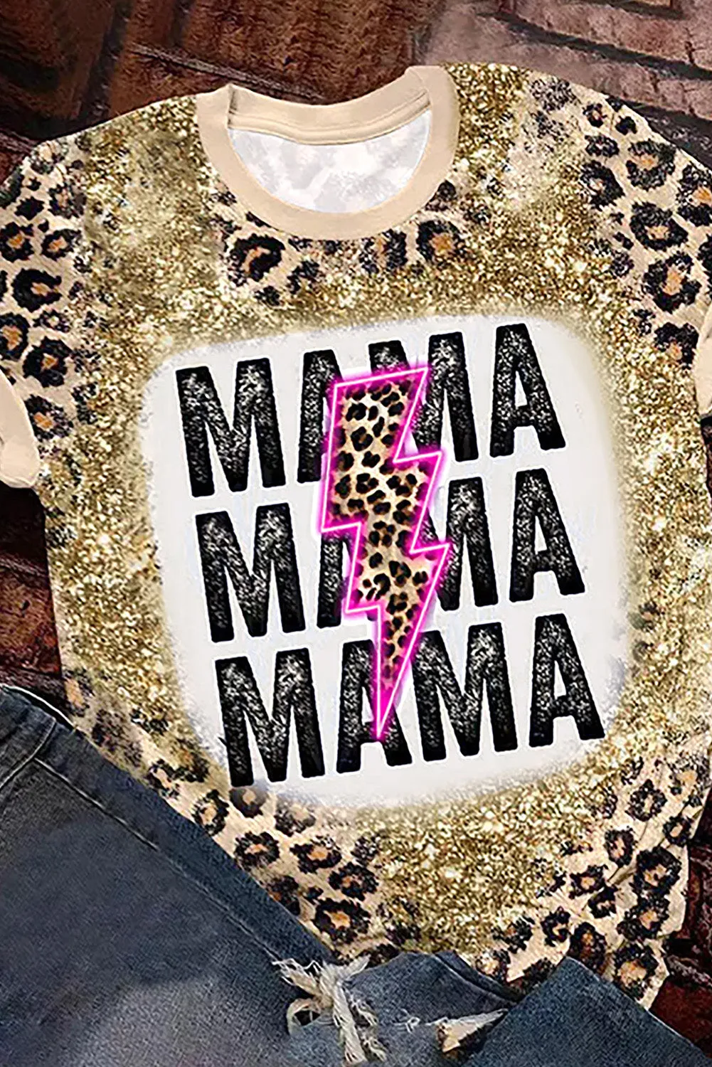 MAMA Lightning Graphic Leopard Dyed T Shirt