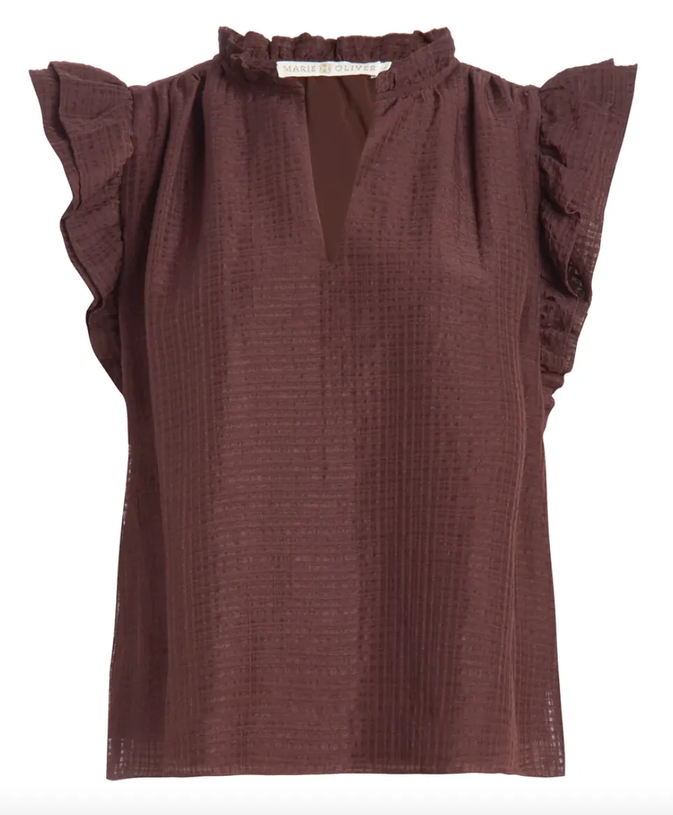 Marie Oliver - Merritt Popover Woven Textured Top - Java