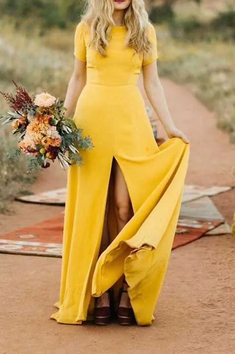 Marigold Short Sleeves Wedding Dress ET3023