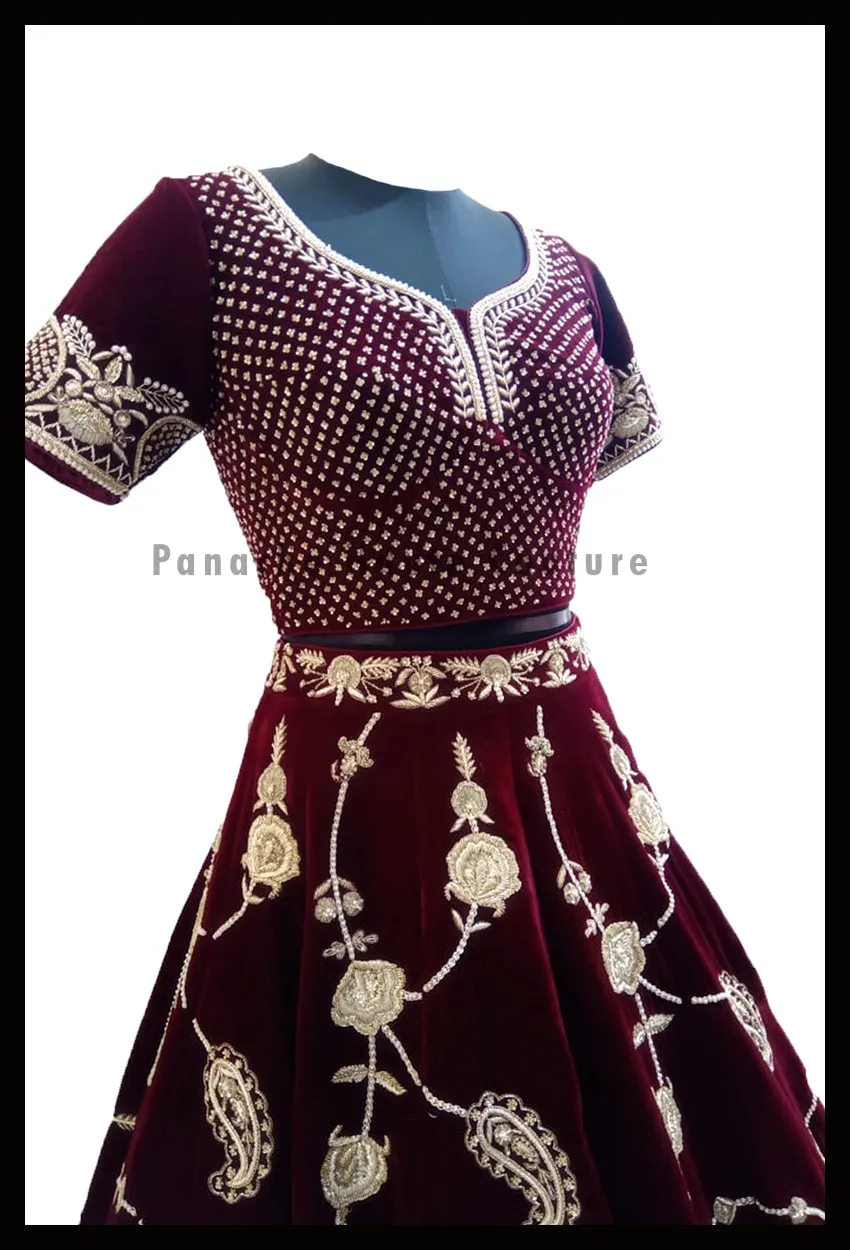 Maroon Burgundy Small Paisley Bridal Lehenga