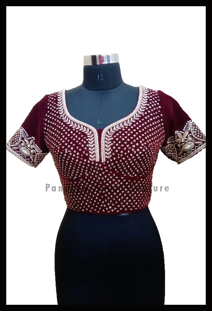 Maroon Burgundy Small Paisley Bridal Lehenga