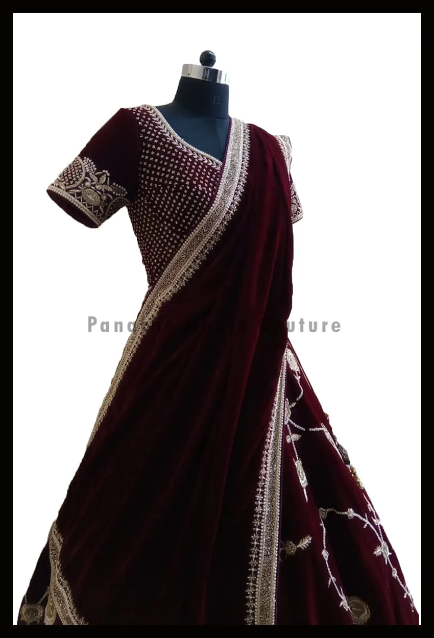 Maroon Burgundy Small Paisley Bridal Lehenga