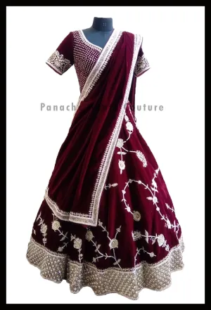 Maroon Burgundy Small Paisley Bridal Lehenga