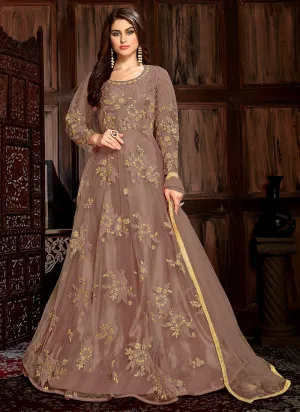 Mauve Bunch Embroidered Net Anarkali Suit