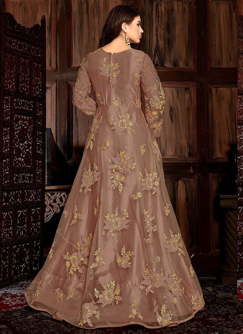 Mauve Bunch Embroidered Net Anarkali Suit