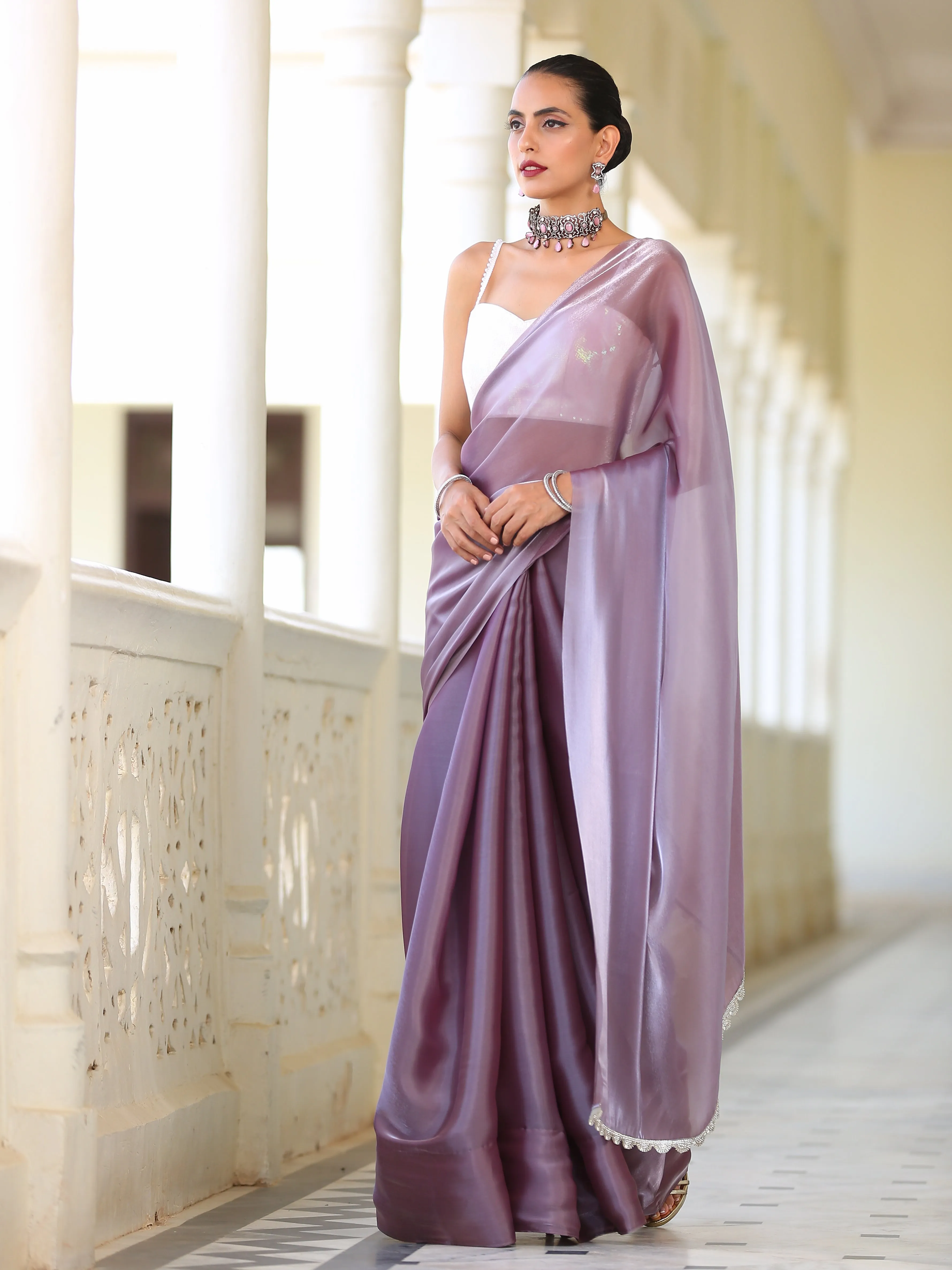 Mauve Silver Saree