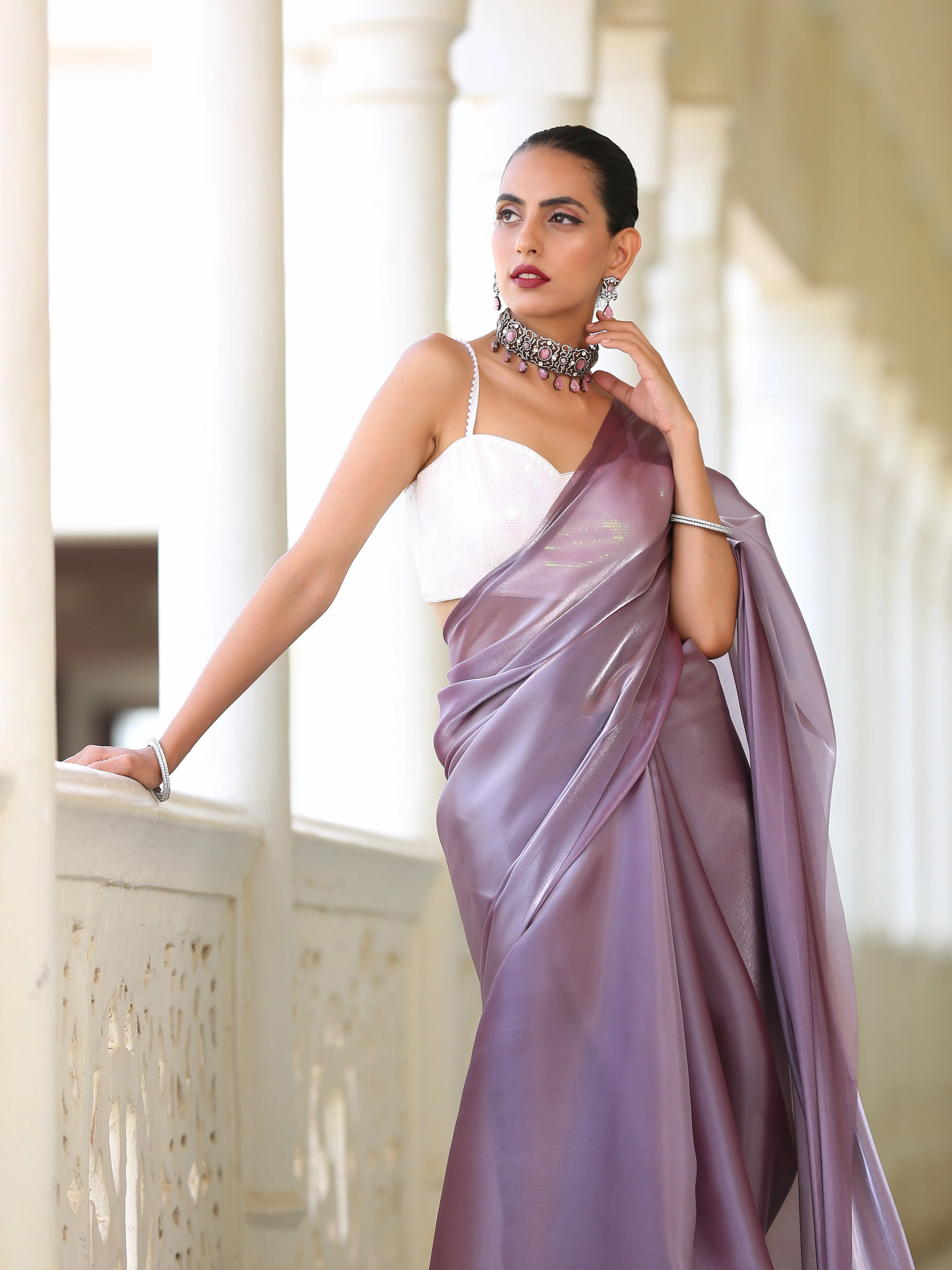 Mauve Silver Saree