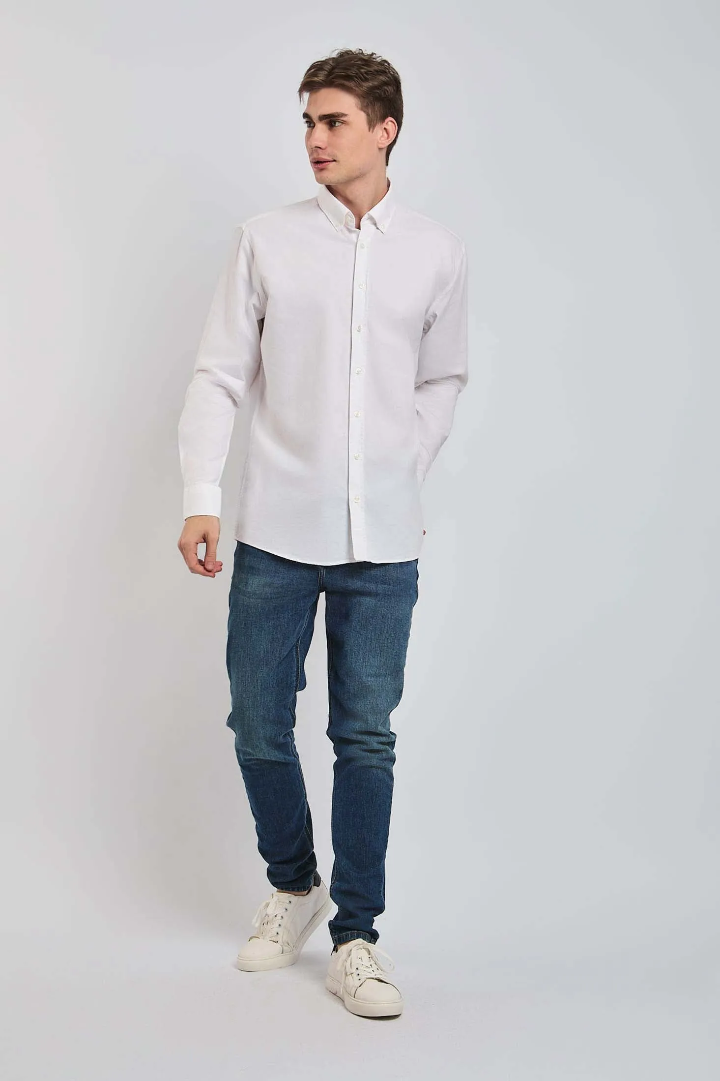 Men Shirt Regular Fit Oxford Cotton White