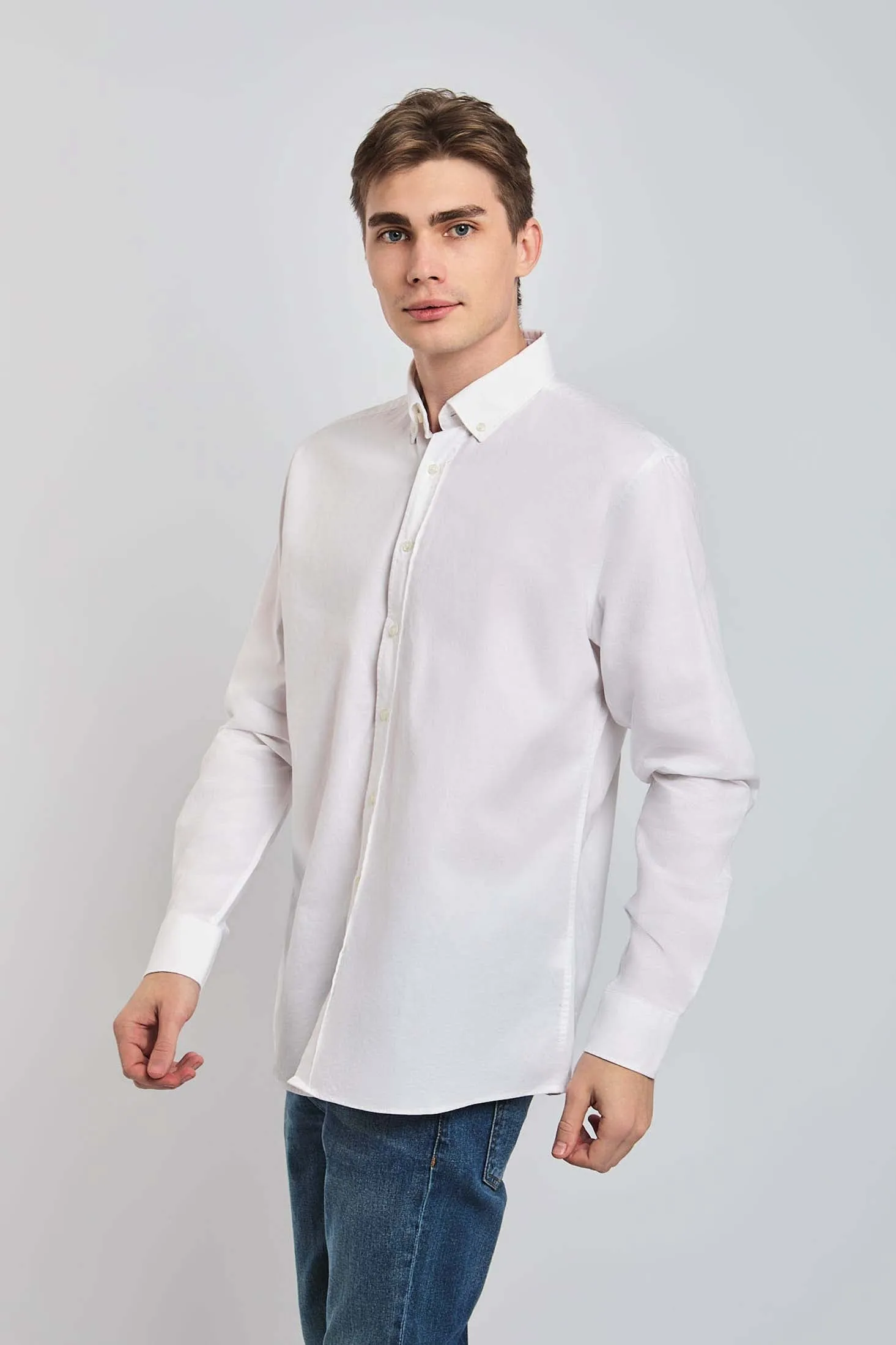 Men Shirt Regular Fit Oxford Cotton White