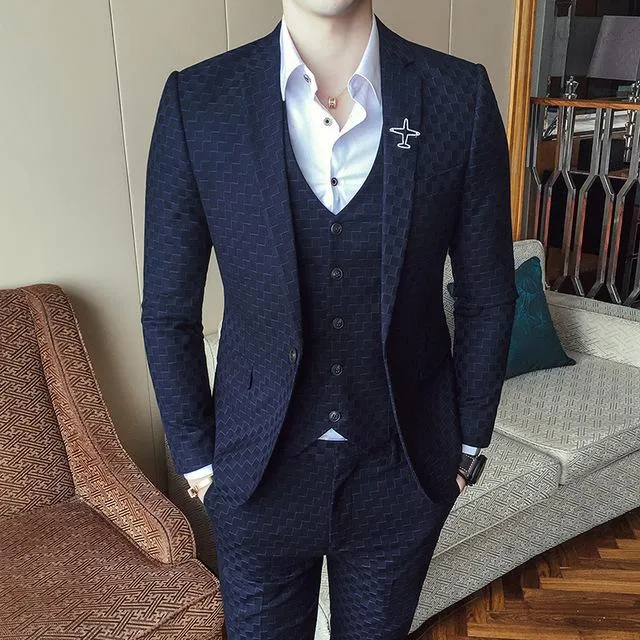 Men's 3 Piece Vintage Plaid Suit Up To XXL
