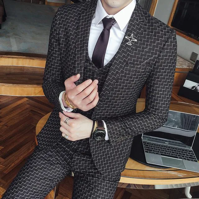 Men's 3 Piece Vintage Plaid Suit Up To XXL