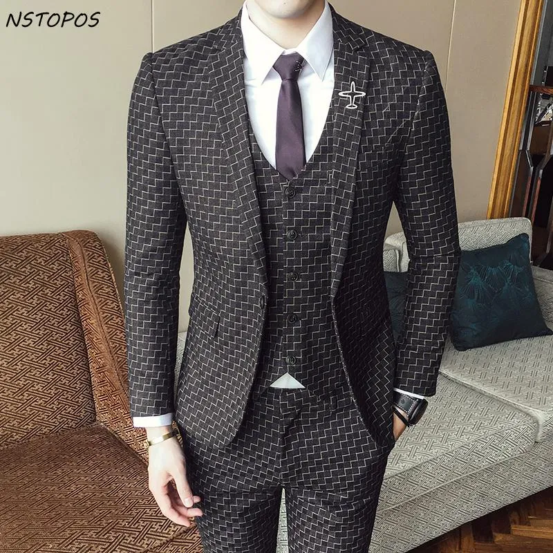 Men's 3 Piece Vintage Plaid Suit Up To XXL