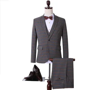 Men's Fashion Dark Grey/Brown 3 Piece Suit Up To 3XL