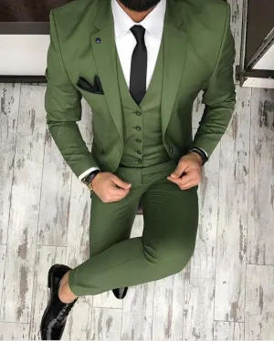 Men's Green 3 Piece Custom Tuxedo Up To 6XL(Jacket, Vest, Pants)