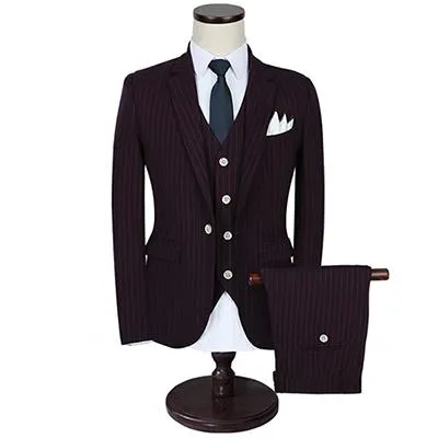 Men's Three Piece Stripe Suit Up To Size 5XL