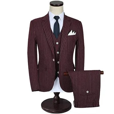 Men's Three Piece Stripe Suit Up To Size 5XL