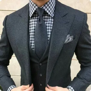 Men's Winter Dark Grey 3 Piece Tweed Suit Up To 6XL(Jacket, Pants,Vest)