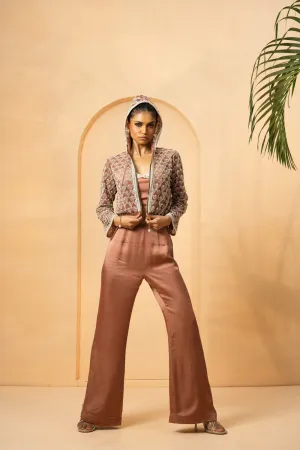 Mettalic Rose Gold Embroidered Co-Ord Set With Hoodie