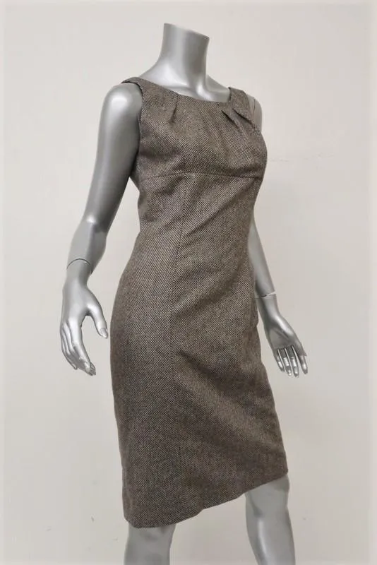 Michael Kors Dress Brown Virgin Wool Tweed Size 6 Sleeveless Sheath NEW