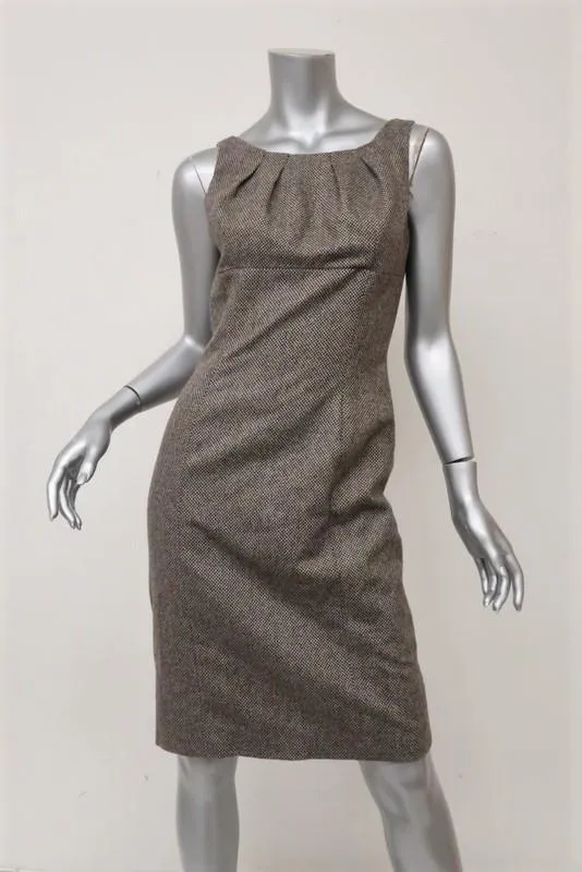 Michael Kors Dress Brown Virgin Wool Tweed Size 6 Sleeveless Sheath NEW