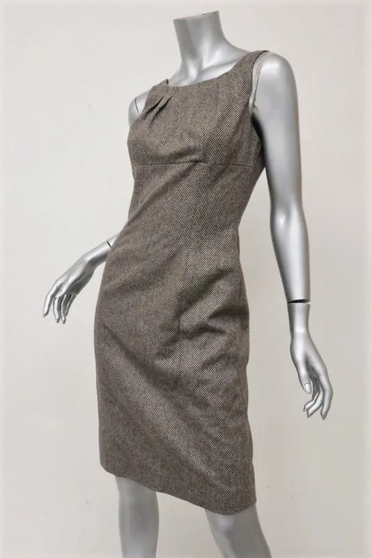 Michael Kors Dress Brown Virgin Wool Tweed Size 6 Sleeveless Sheath NEW