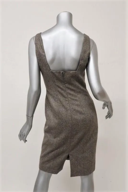 Michael Kors Dress Brown Virgin Wool Tweed Size 6 Sleeveless Sheath NEW