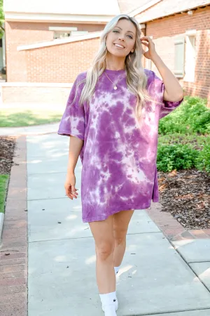 Millie Distressed t-shirt Dress- Tie Purple