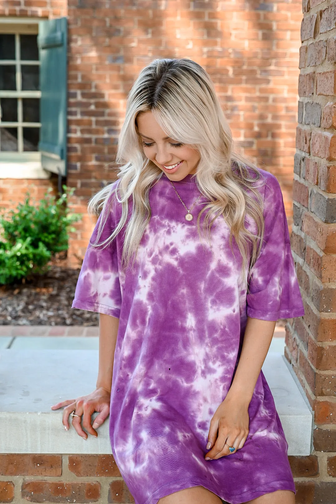 Millie Distressed t-shirt Dress- Tie Purple