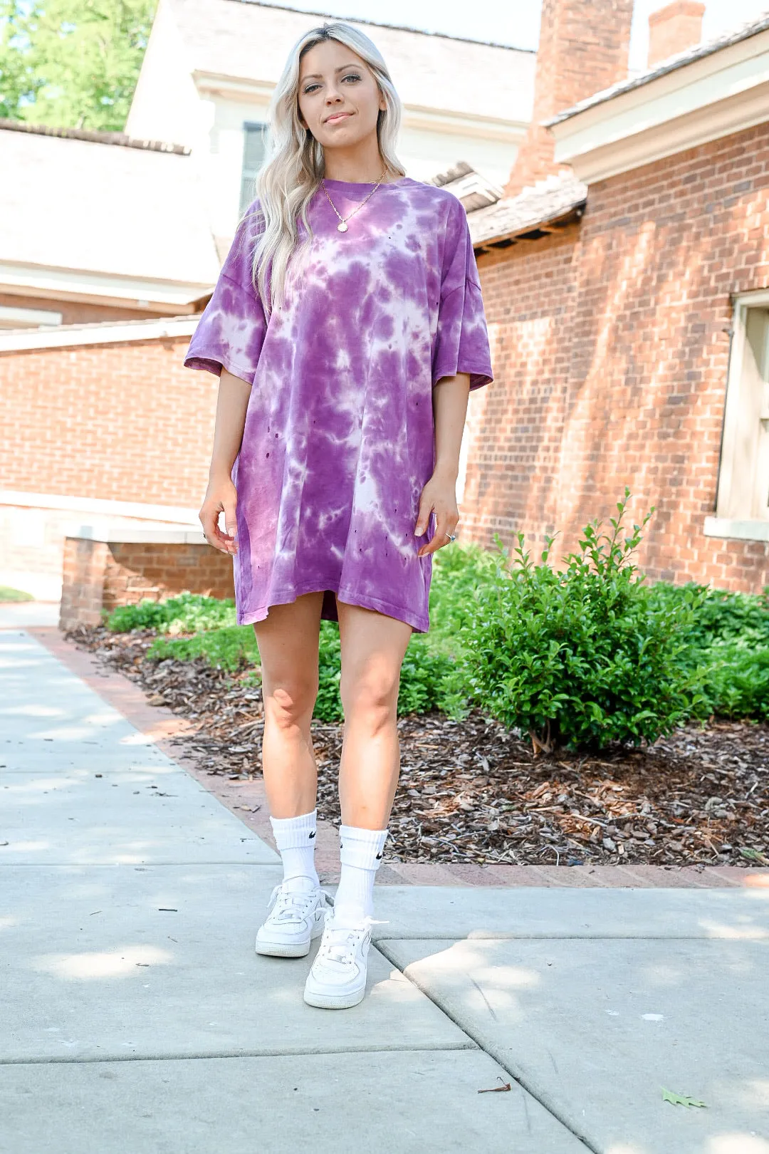 Millie Distressed t-shirt Dress- Tie Purple