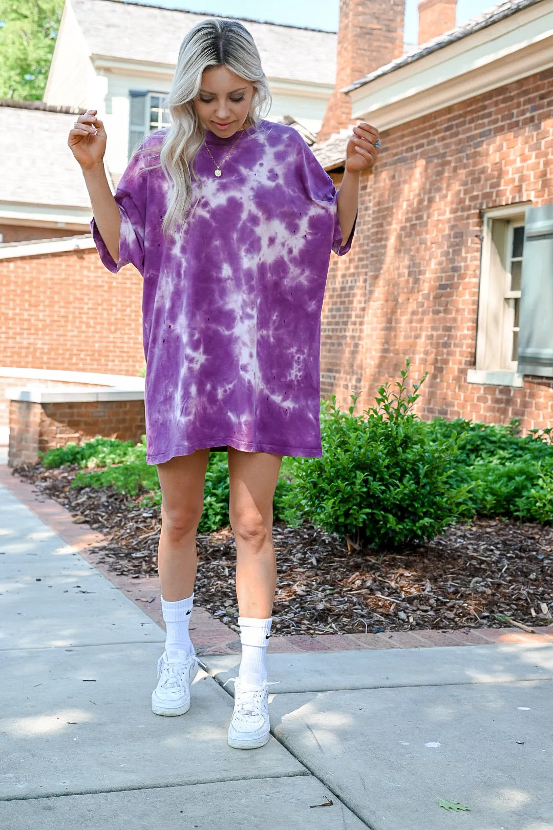 Millie Distressed t-shirt Dress- Tie Purple