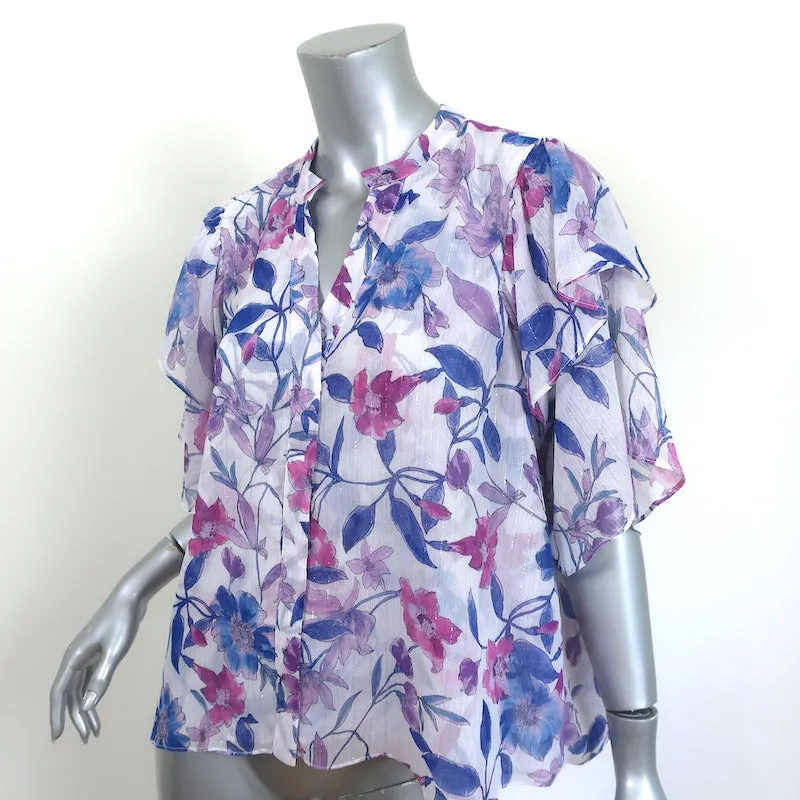 MISA Top Livia Metallic Floral Print Size Medium Ruffle Sleeve Blouse NEW