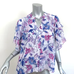 MISA Top Livia Metallic Floral Print Size Medium Ruffle Sleeve Blouse NEW